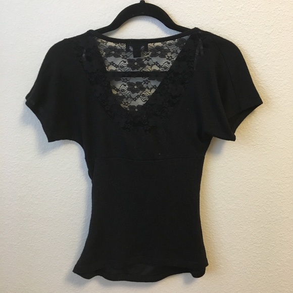 IZ Byer Black Cowl Neck Tee with Lace Back - Picture 2 of 6